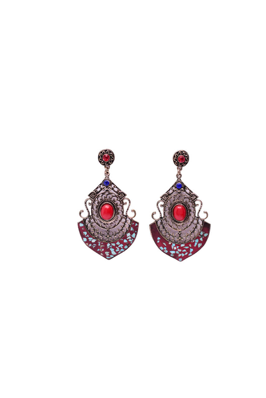Namokriti Vintage Bohemian Red & Turquoise Dangle Earrings – Ethnic Statement Jewelry for Women